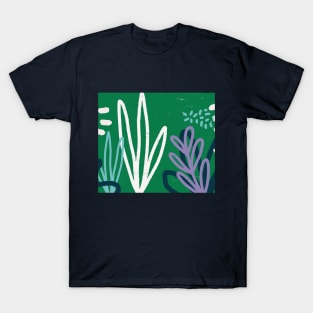 Abstract Botanical Green and Navy Print T-Shirt